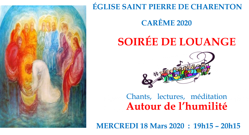 Mercredi 18 mars de 19h15 à 20h15 à l’église St Pierre Soirée de Louange