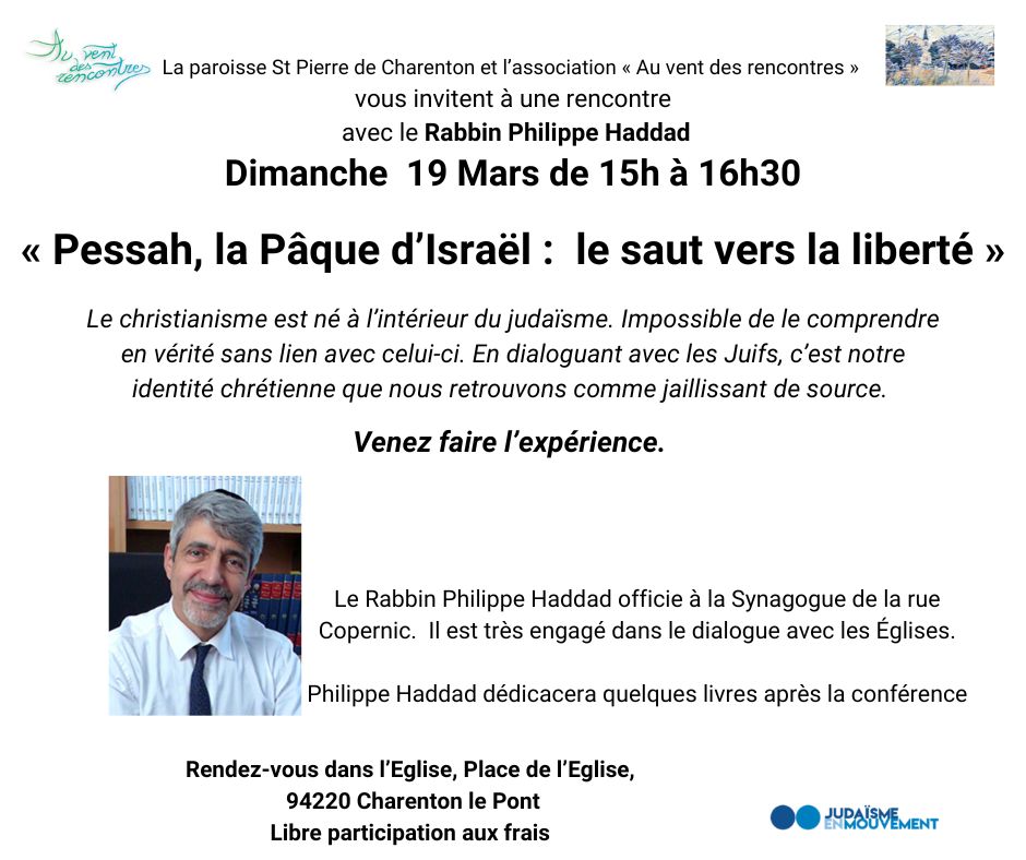 19 mars à 15h00 à l’église St-Pierre : rencontre avec le Rabbin Philippe Haddad – Mieux connaître le judaïsme